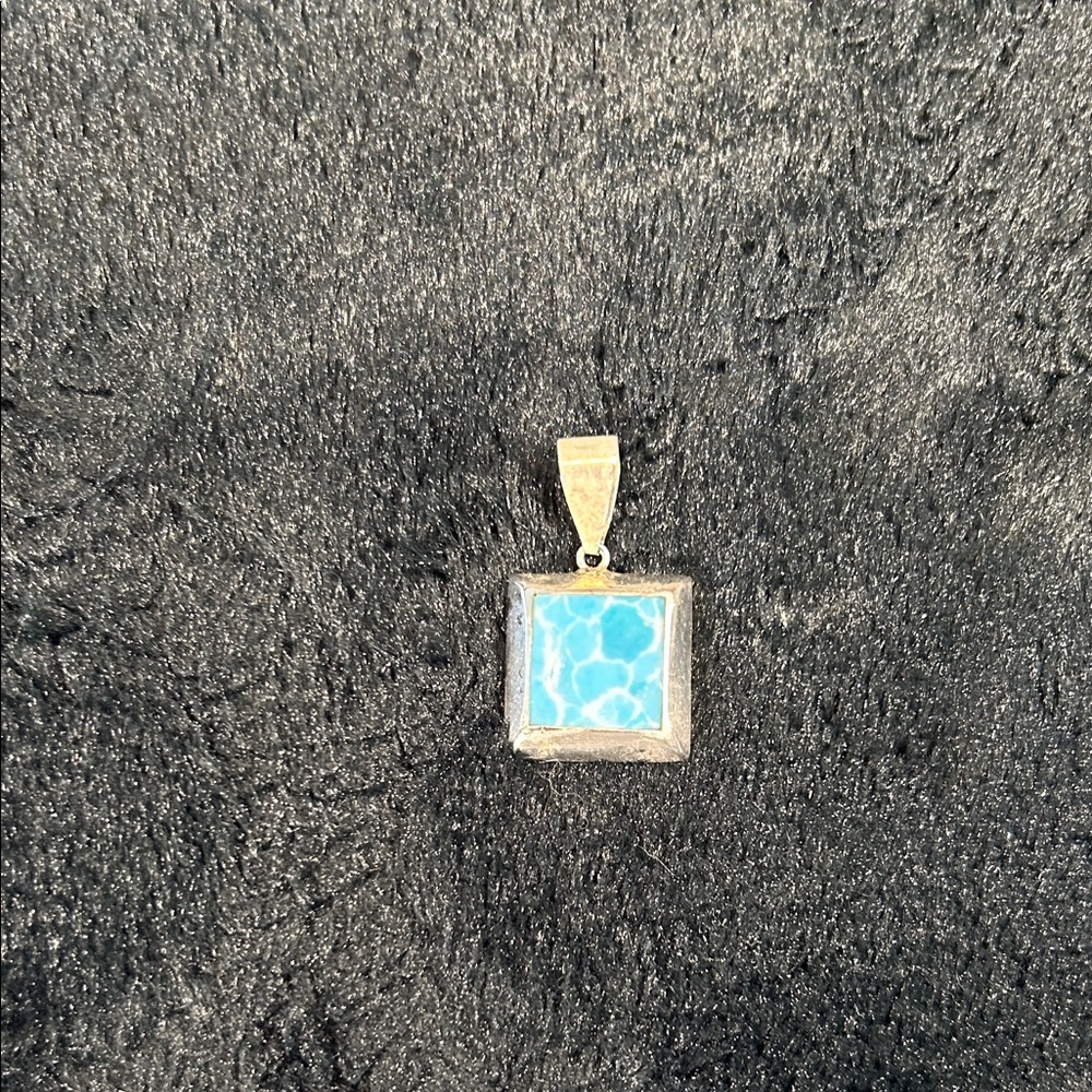 925 Sterling Silver Pendant featuring a Blue Larimar Square Stone